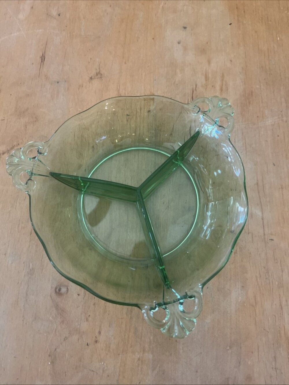 Vintage Green 3 Compartment Nut/Candy/Relish Dish 8.75" Excellent Condition